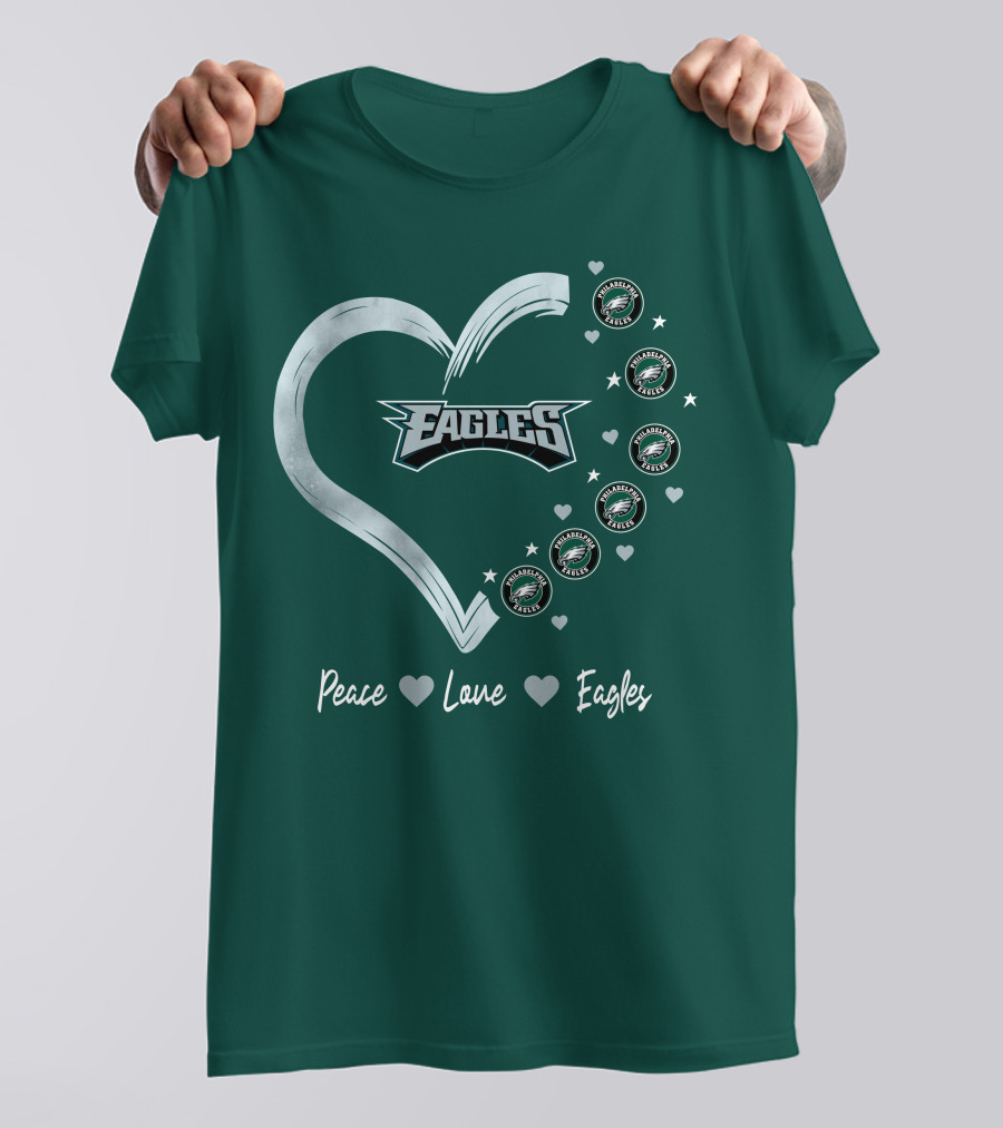 Peace Love Eagles Philadelphia Eagles Logos Heart T-Shirt
