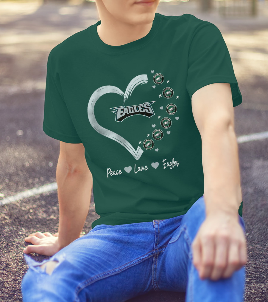 Peace Love Eagles Philadelphia Eagles Logos Heart T-Shirt