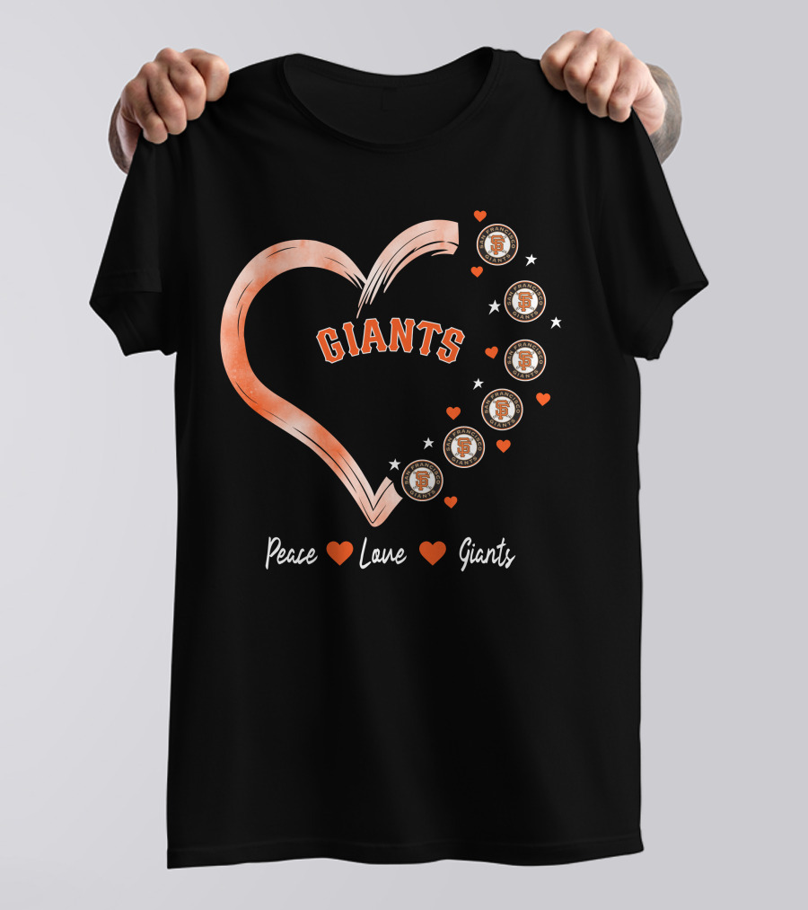 Peace Love Giants San Francisco Giants Baseball Heart Icons T-Shirt