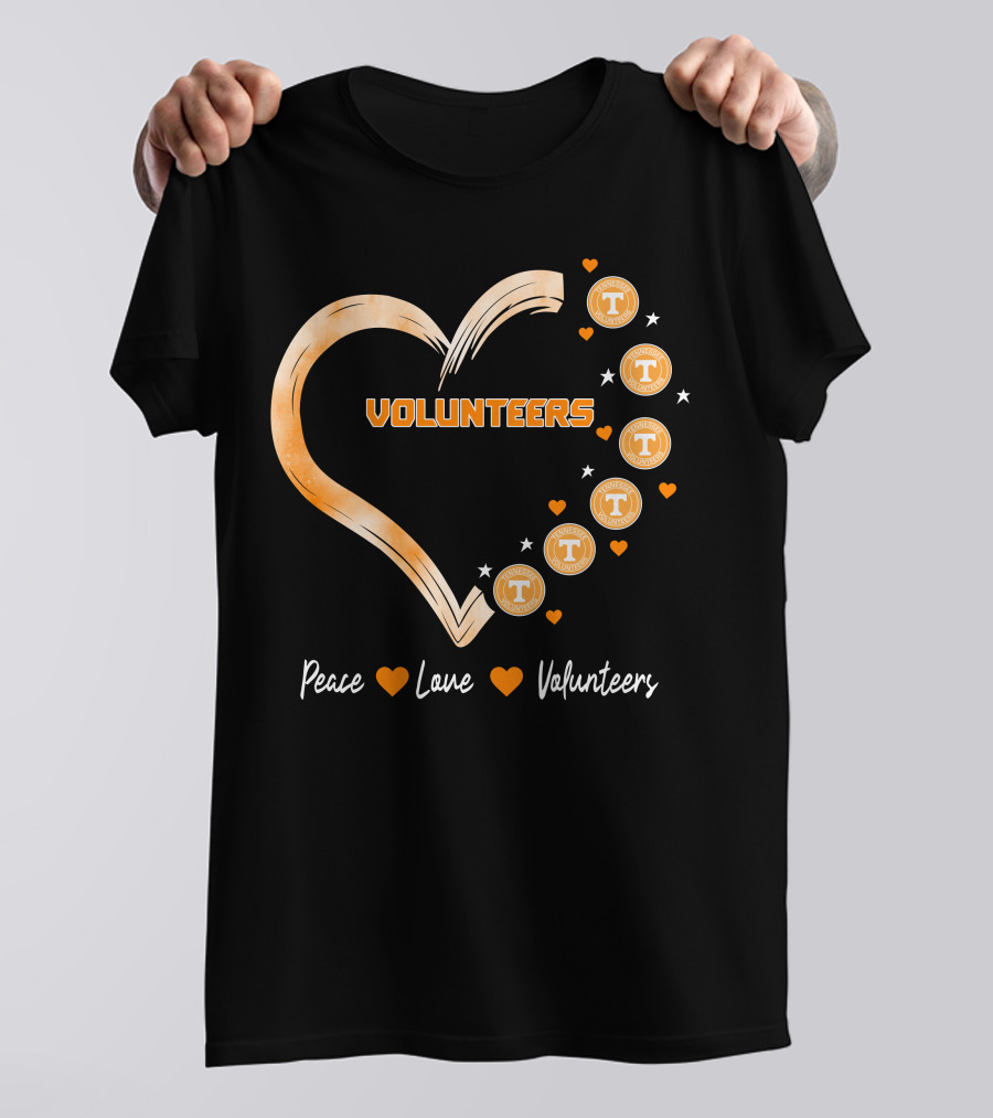 Peace Love Tennessee Volunteers Heart Shape With Stars T-Shirt