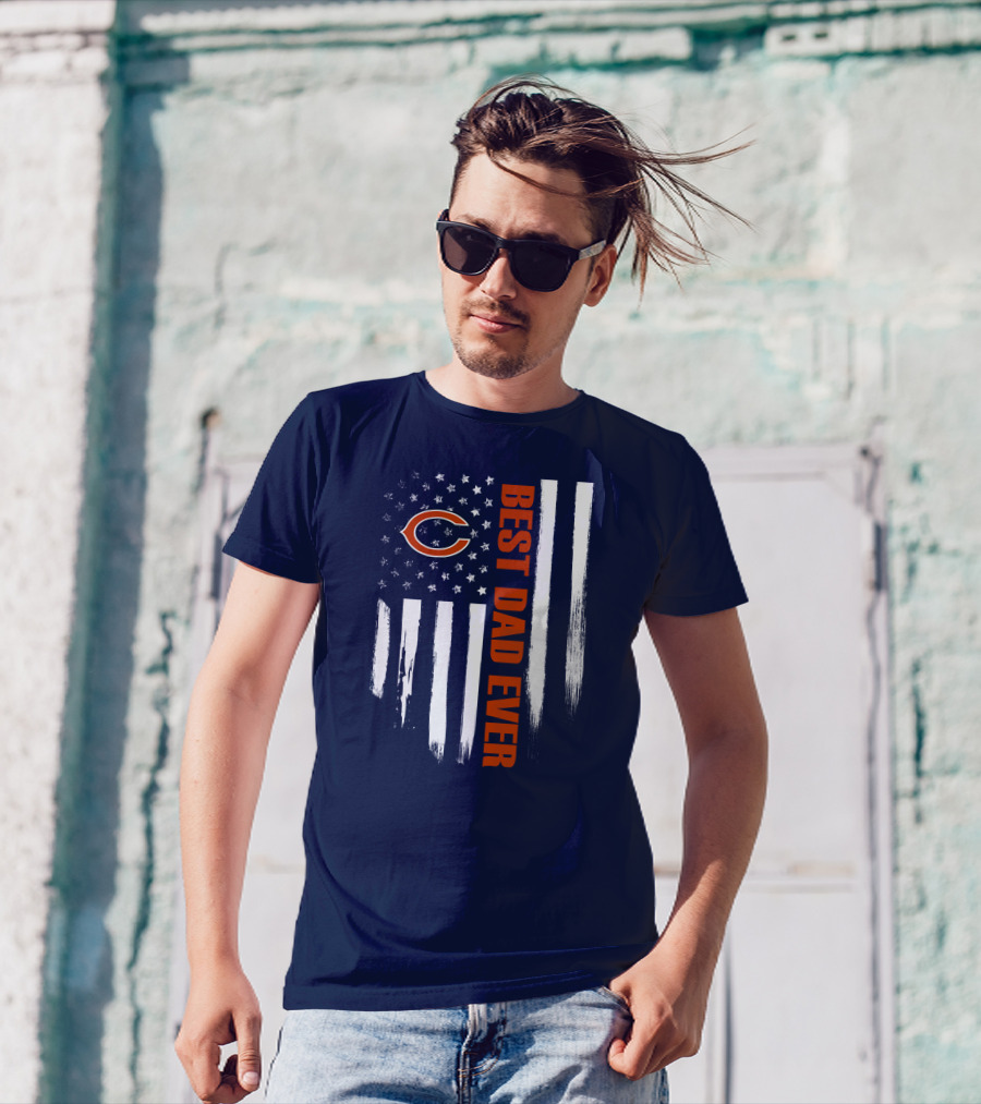 Chicago Bears Best Dad Ever American Flag T-Shirt