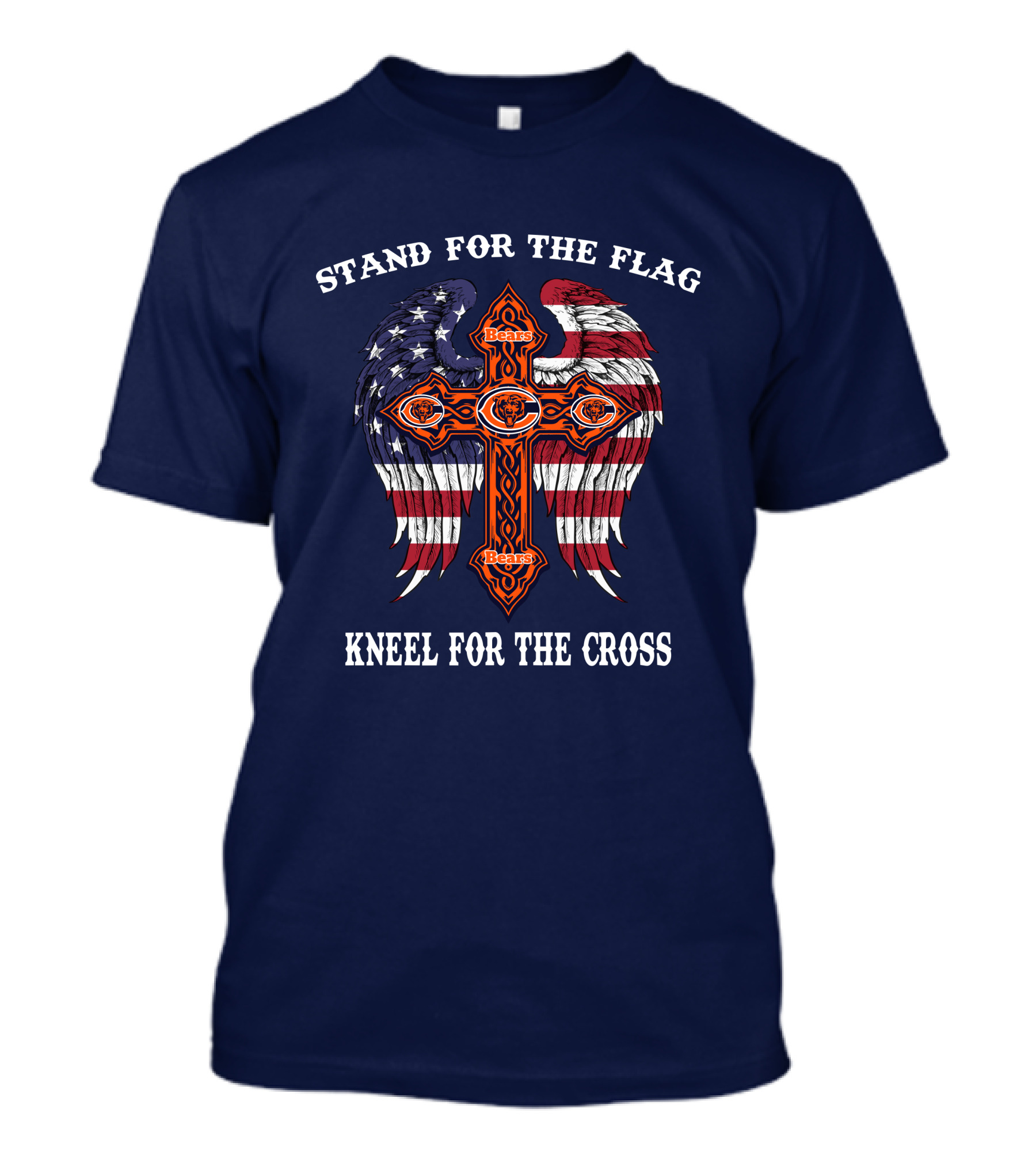 Stand For The Flag Kneel For The Cross Chicago Bears Flag Cross Wings T-Shirt