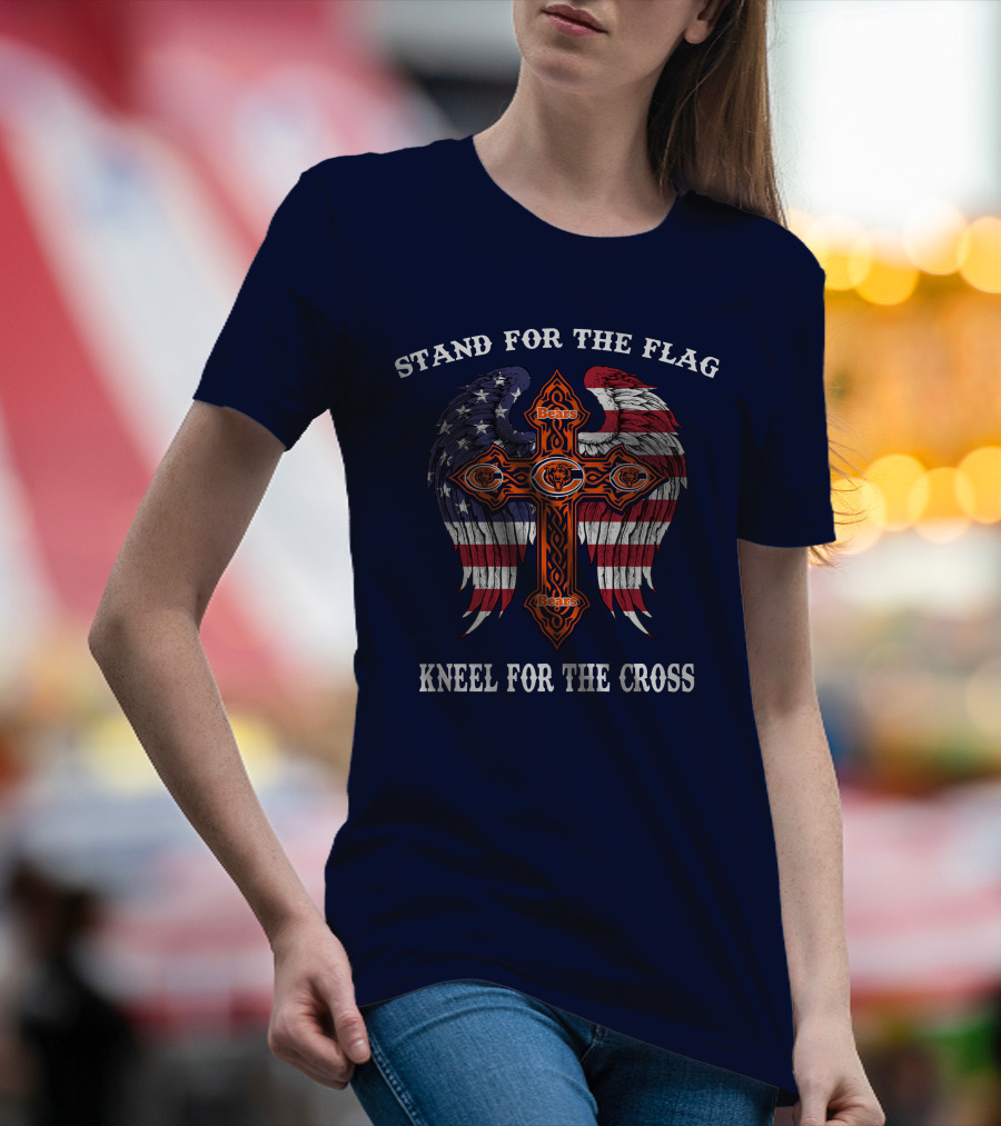 Stand For The Flag Kneel For The Cross Chicago Bears Flag Cross Wings T-Shirt