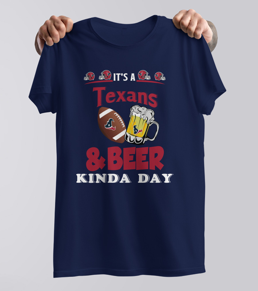 Houston Texans And Beer Football Fan Day With Helmets And Mug Icons T-Shirt