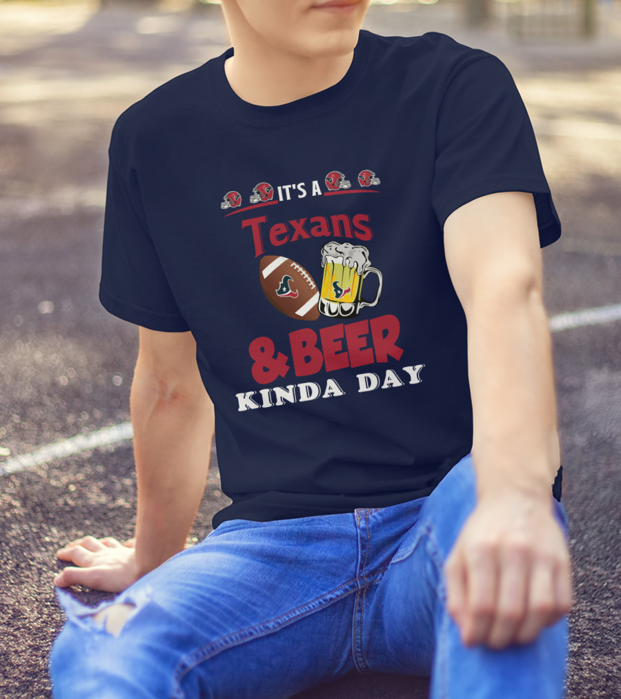 Houston Texans And Beer Football Fan Day With Helmets And Mug Icons T-Shirt