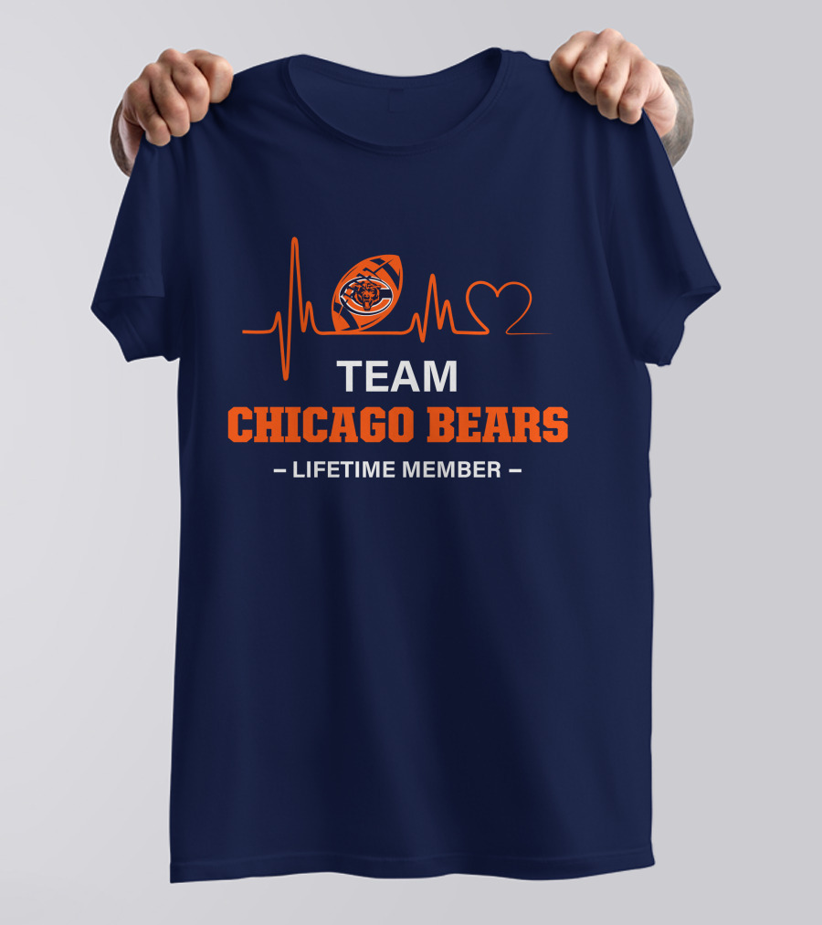 Team Chicago Bears Lifetime Member Heartbeat Football T-Shirt