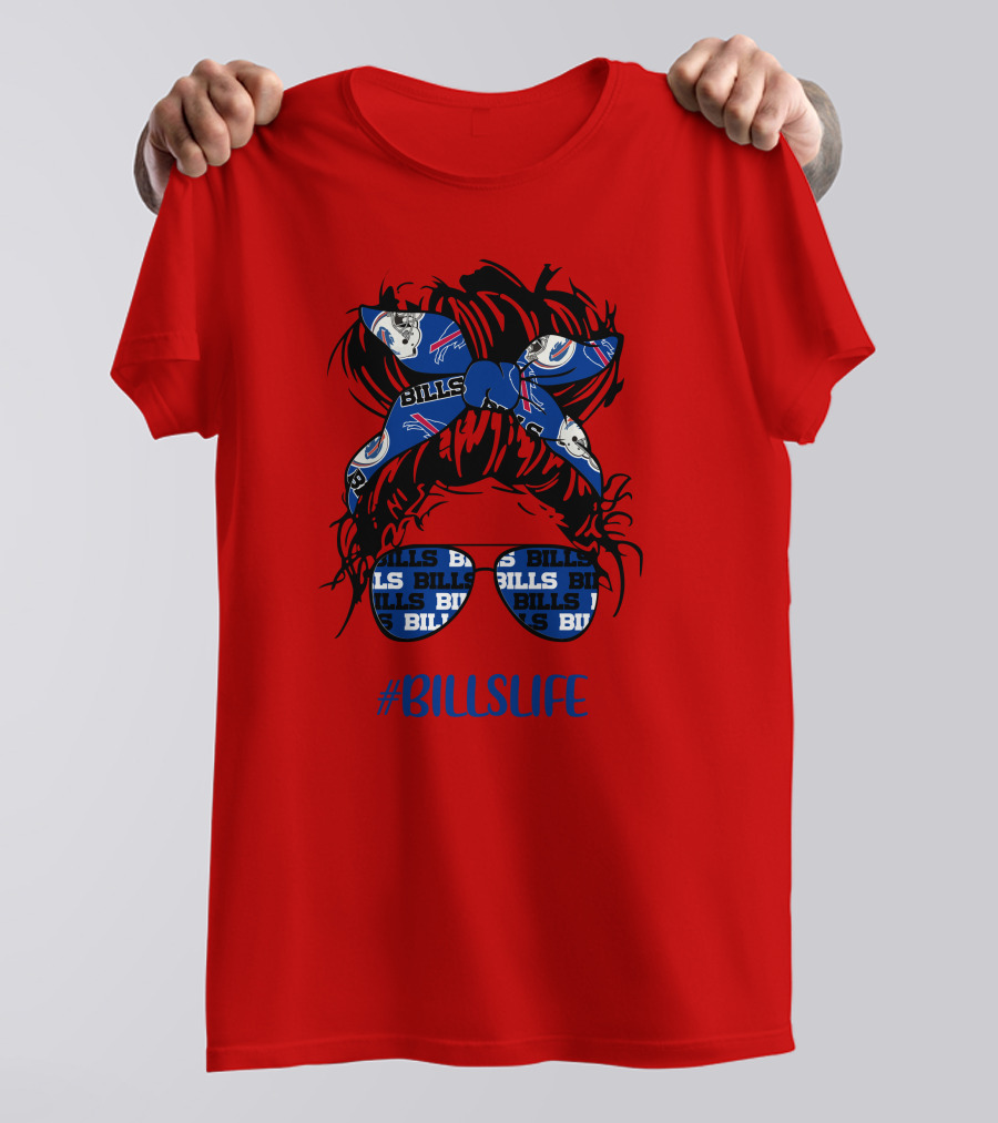 Buffalo Bills Billslife Messy Bun Headband Glasses Girl T-Shirt