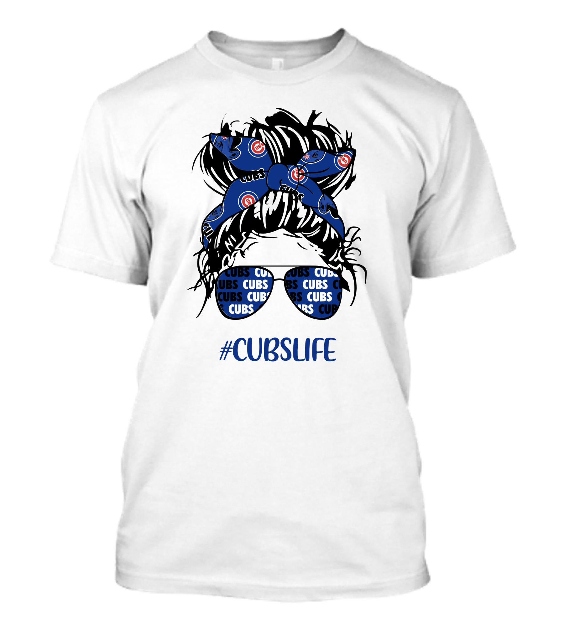 Chicago Cubs Messy Bun Girl Headband Glasses #CUBSLIFE T-Shirt