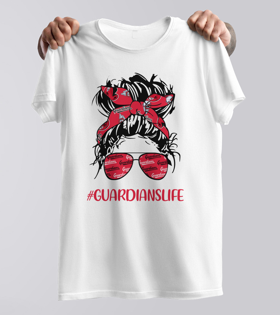 Cleveland Guardians Life Messy Bun Girl Headband Glasses #GuardiansLife T-Shirt