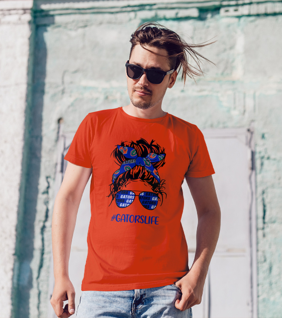GATORS LIFE Messy Bun Girl With Gators Headband And Glasses T-Shirt