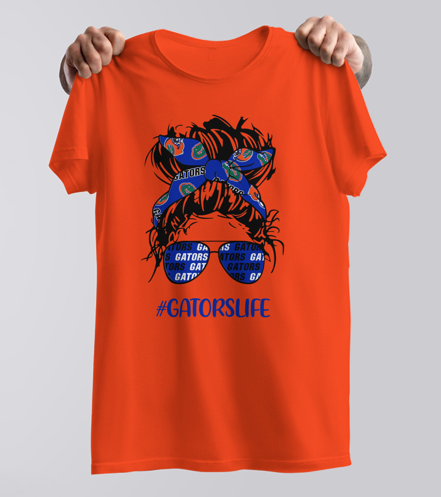 GATORS LIFE Messy Bun Girl With Gators Headband And Glasses T-Shirt