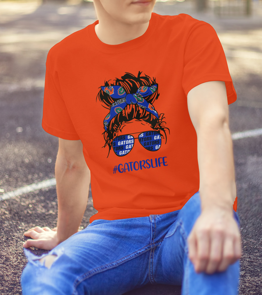 GATORS LIFE Messy Bun Girl With Gators Headband And Glasses T-Shirt