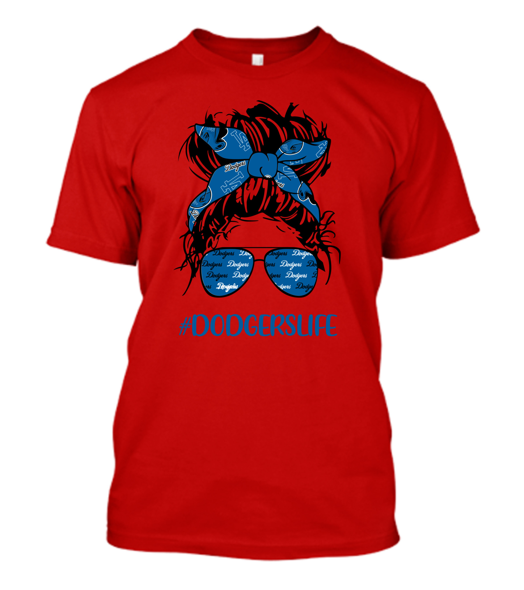 DODGERSLIFE Messy Bun Girl With Dodgers Headband And Glasses T-Shirt