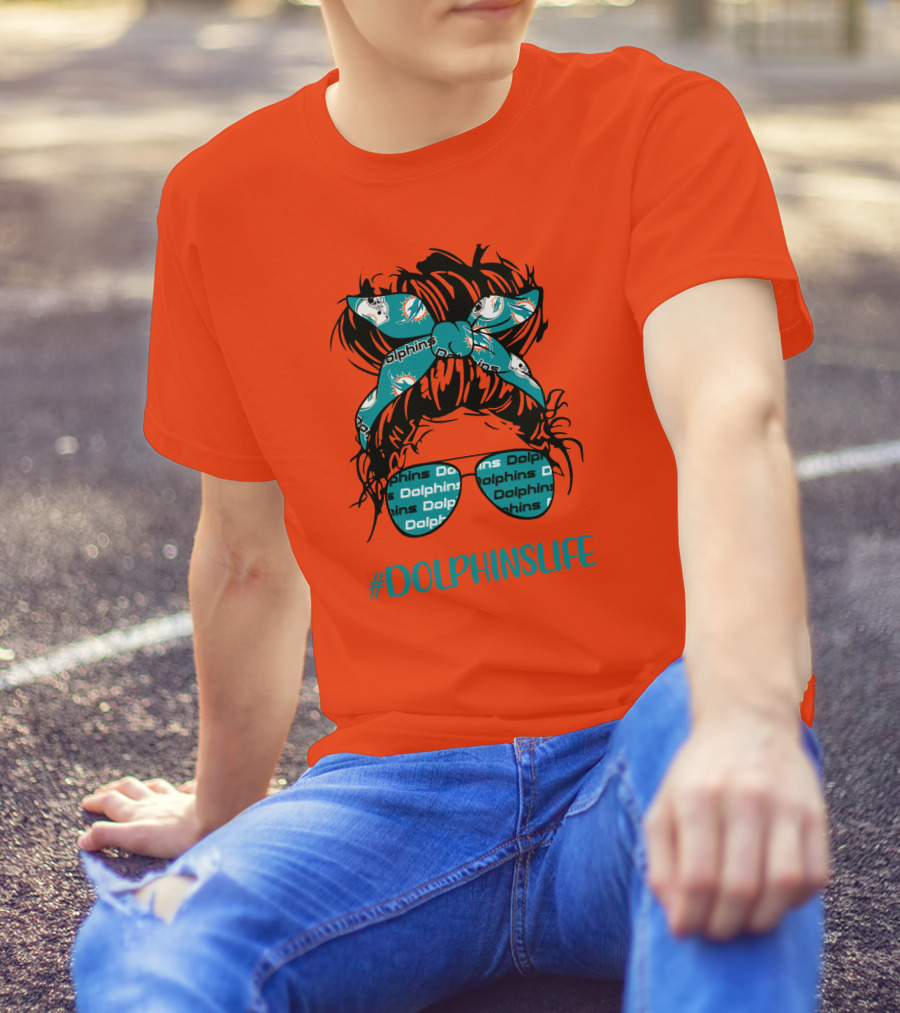 Miami Dolphins Life Messy Bun Girl Headband Glasses #DolphinsLife T-Shirt