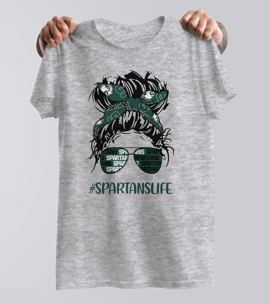 Michigan State Spartans Life Messy Bun Girl With Spartans Headband And Sunglasses T-Shirt
