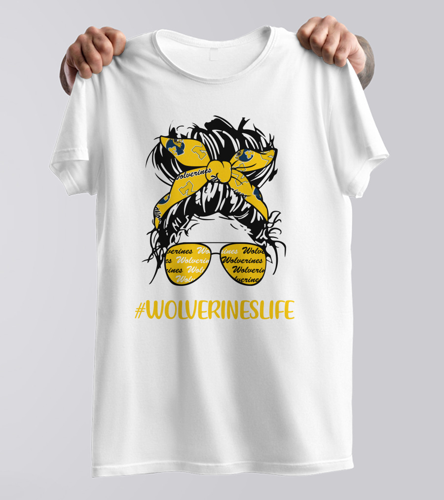 #Wolverineslife Messy Bun Girl With Headband And Glasses T-Shirt