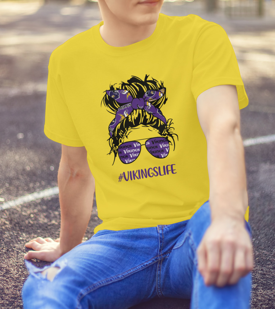 Vikings Life Messy Bun Girl Headband Glasses Minnesota Vikings T-Shirt