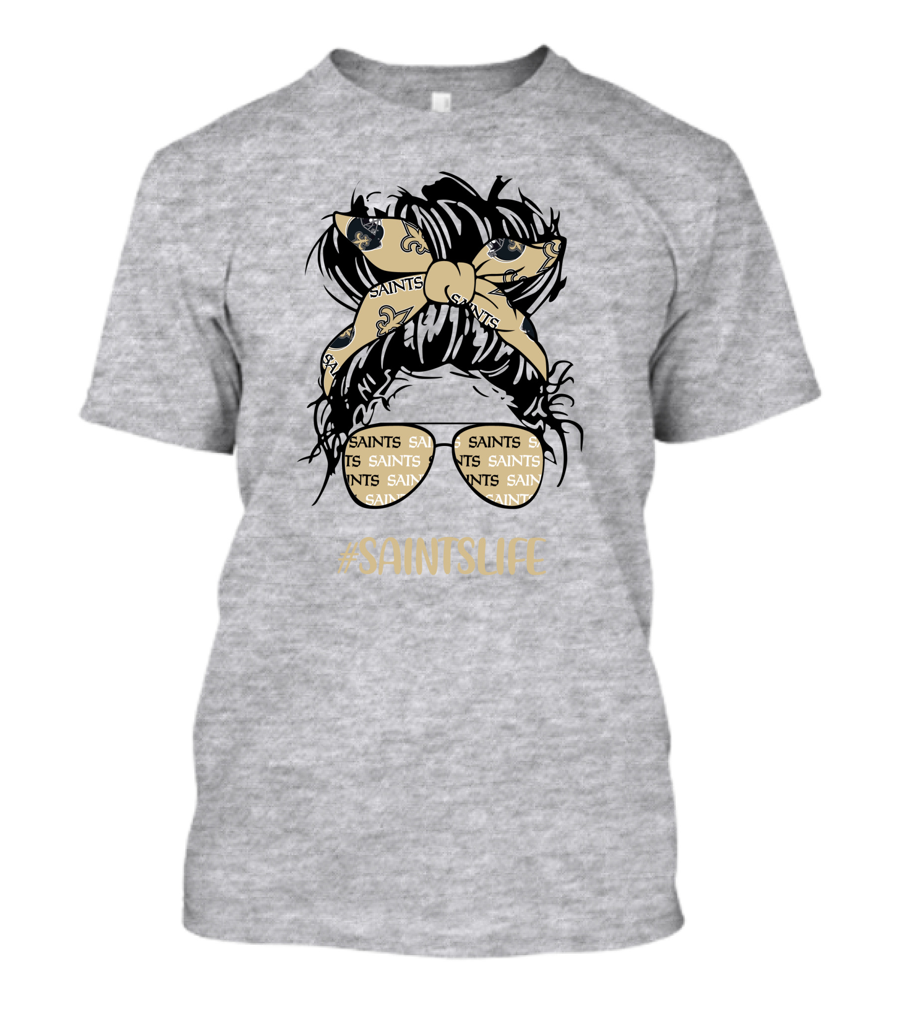 Messy Bun Girl With Saints Headband And Glasses #Saintslife T-Shirt