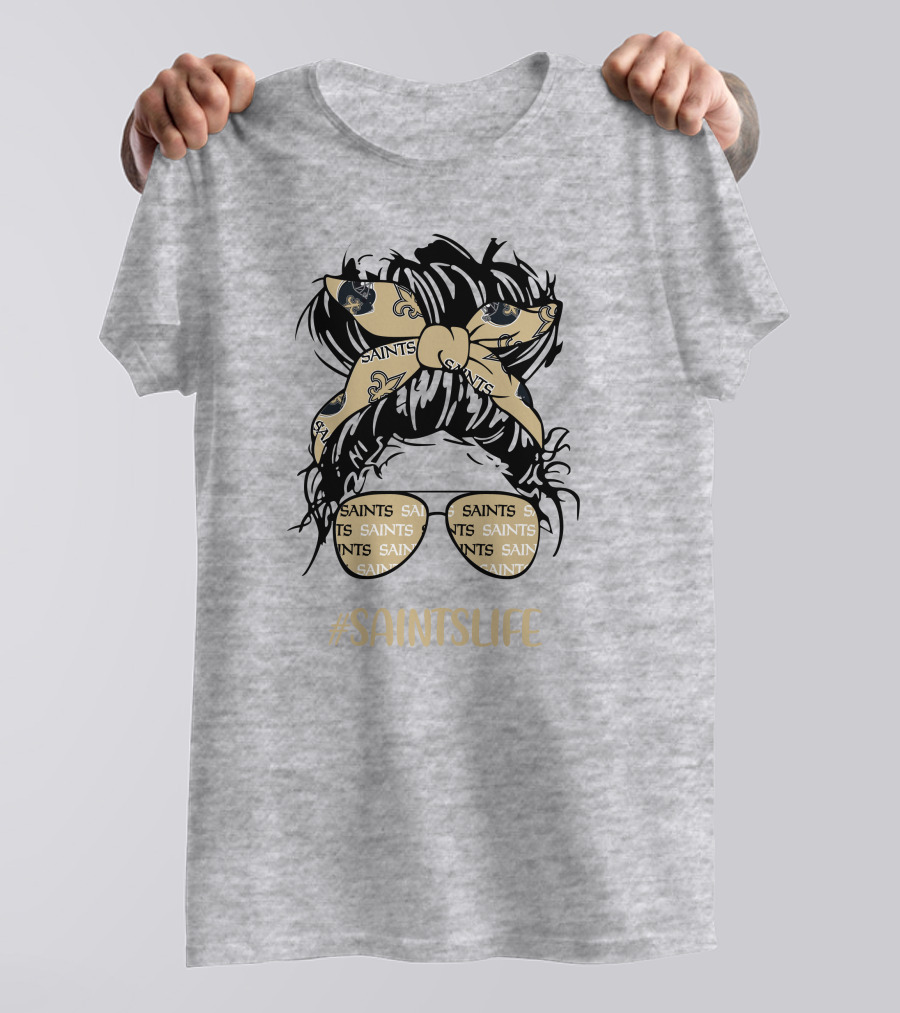 Messy Bun Girl With Saints Headband And Glasses #Saintslife T-Shirt
