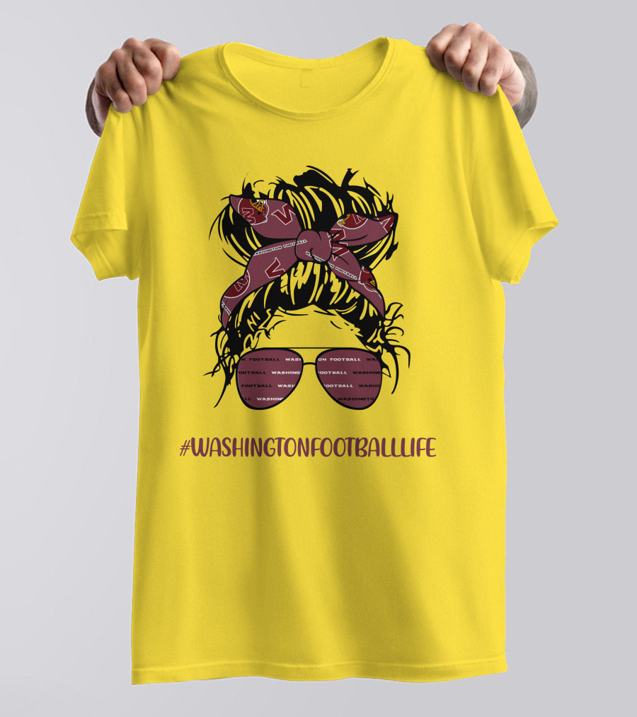 WashingtonFootballLife Messy Bun Girl With Team Headband And Glasses T-Shirt