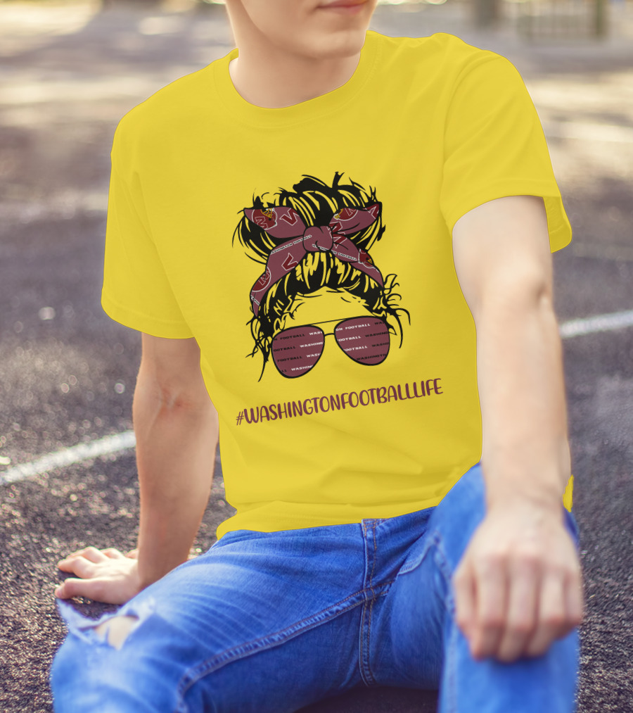 WashingtonFootballLife Messy Bun Girl With Team Headband And Glasses T-Shirt