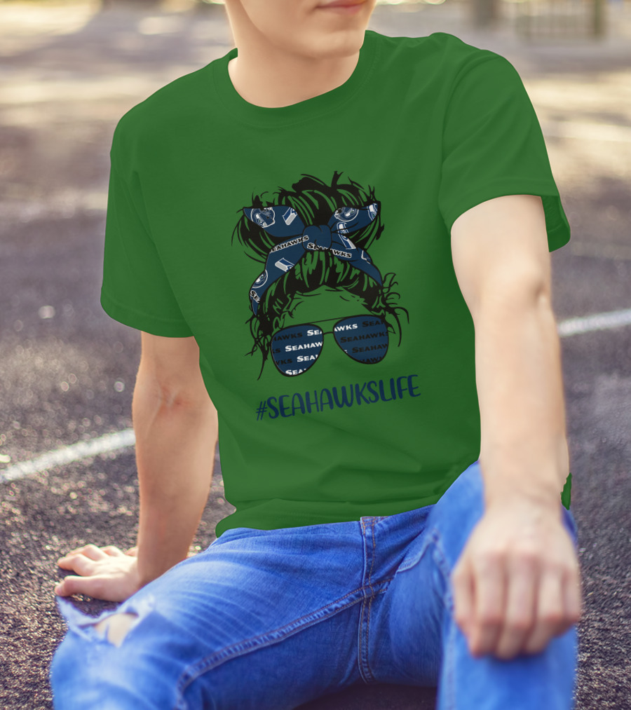 SEAHawksLife Messy Bun Girl With Headband And Glasses T-Shirt
