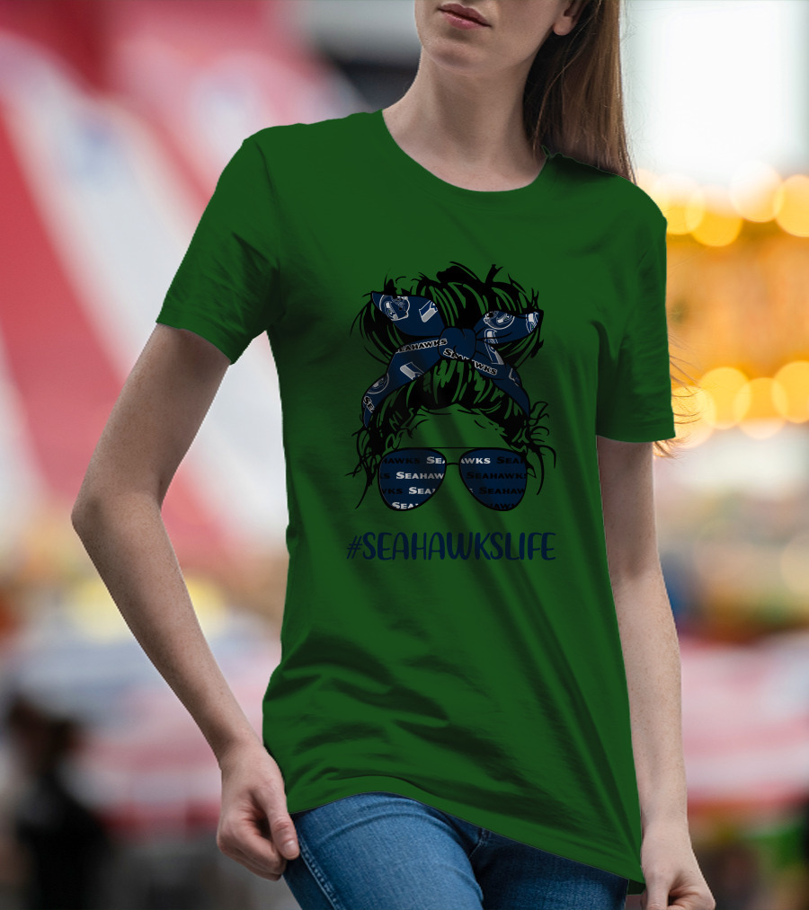 SEAHawksLife Messy Bun Girl With Headband And Glasses T-Shirt