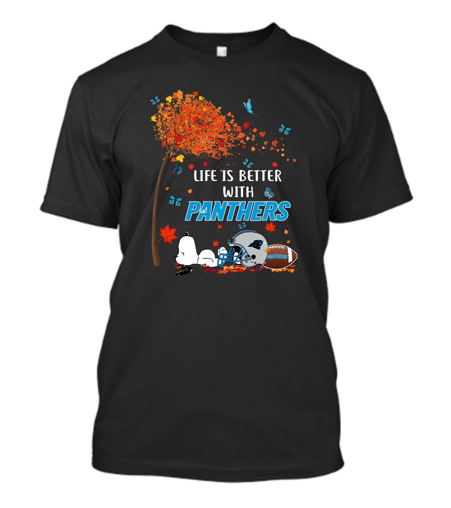 Life Is Better With Panthers Carolina Football Helmet And Autumn Leaves T-Shirt