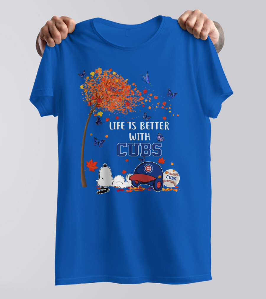 Life Is Better With Cubs Autumn Tree Baseball Hat And Ball T-Shirt