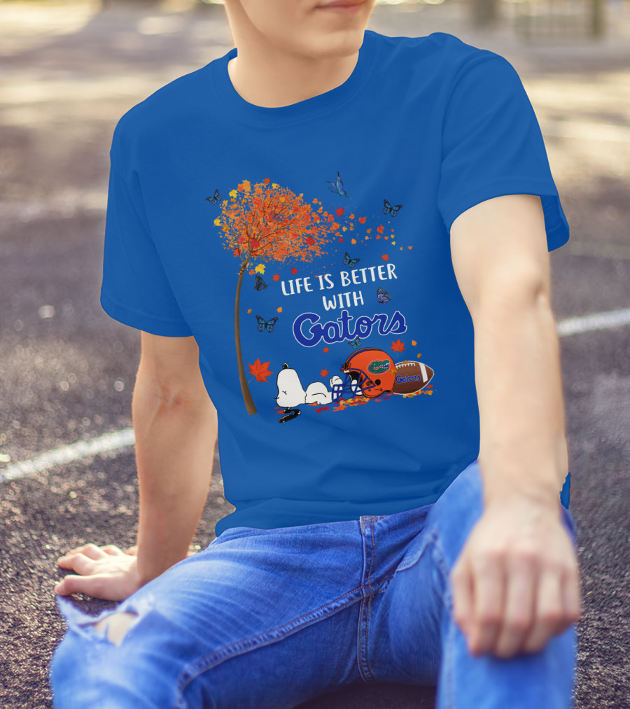 Life Is Better With Florida Gators Snoopy Helmet Football Tree Butterflies T-Shirt