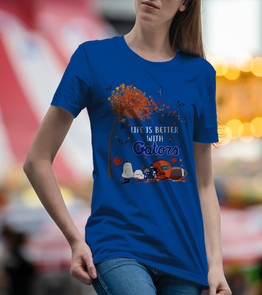 Life Is Better With Florida Gators Snoopy Helmet Football Tree Butterflies T-Shirt