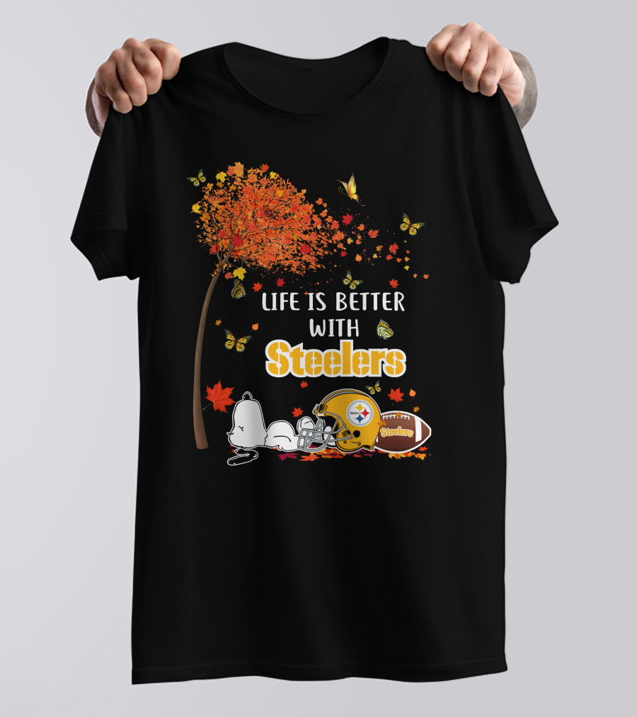 Life Is Better With Steelers Autumn Snoopy Football Helmet T-Shirt