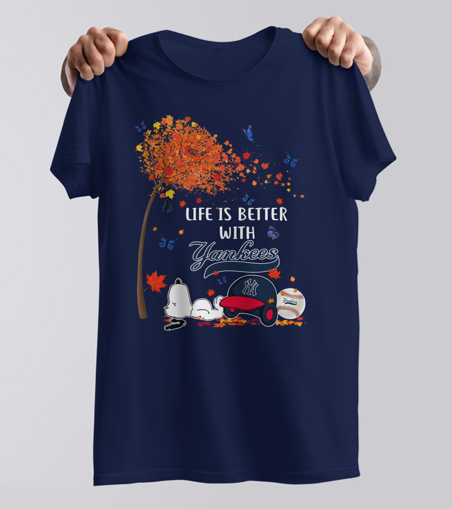 Life Is Better With Yankees Autumn Vibes Snoopy Baseball T-Shirt