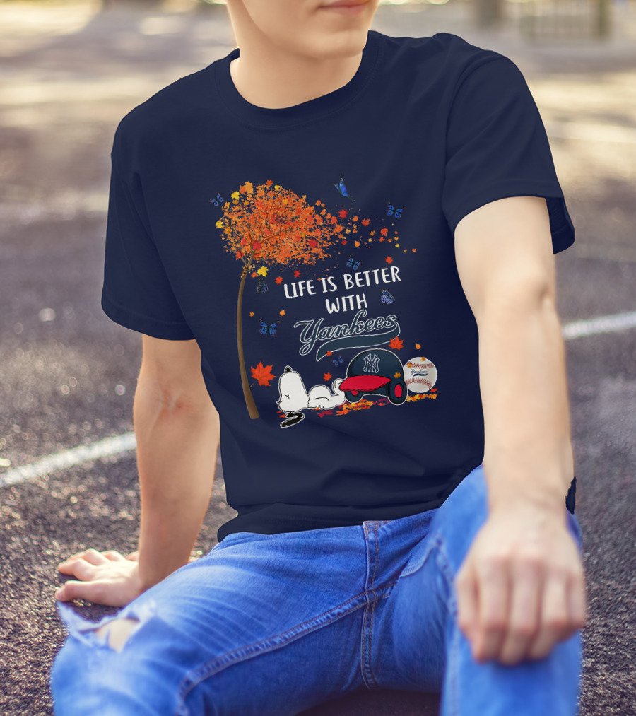 Life Is Better With Yankees Autumn Vibes Snoopy Baseball T-Shirt