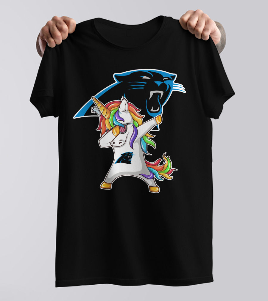 Carolina Panthers Unicorn Dabbing With Team Logo And Rainbow Mane T-Shirt