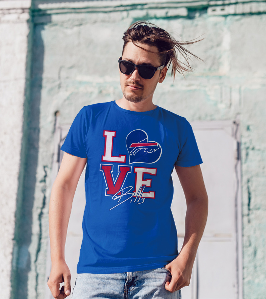 LOVE My Buffalo Bills Heart Logo Featuring Iconic Football Team Emblem T-Shirt