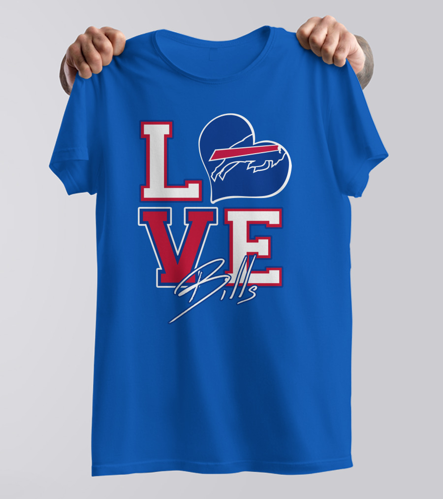 LOVE My Buffalo Bills Heart Logo Featuring Iconic Football Team Emblem T-Shirt