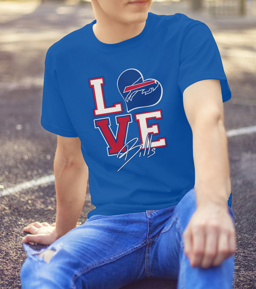 LOVE My Buffalo Bills Heart Logo Featuring Iconic Football Team Emblem T-Shirt