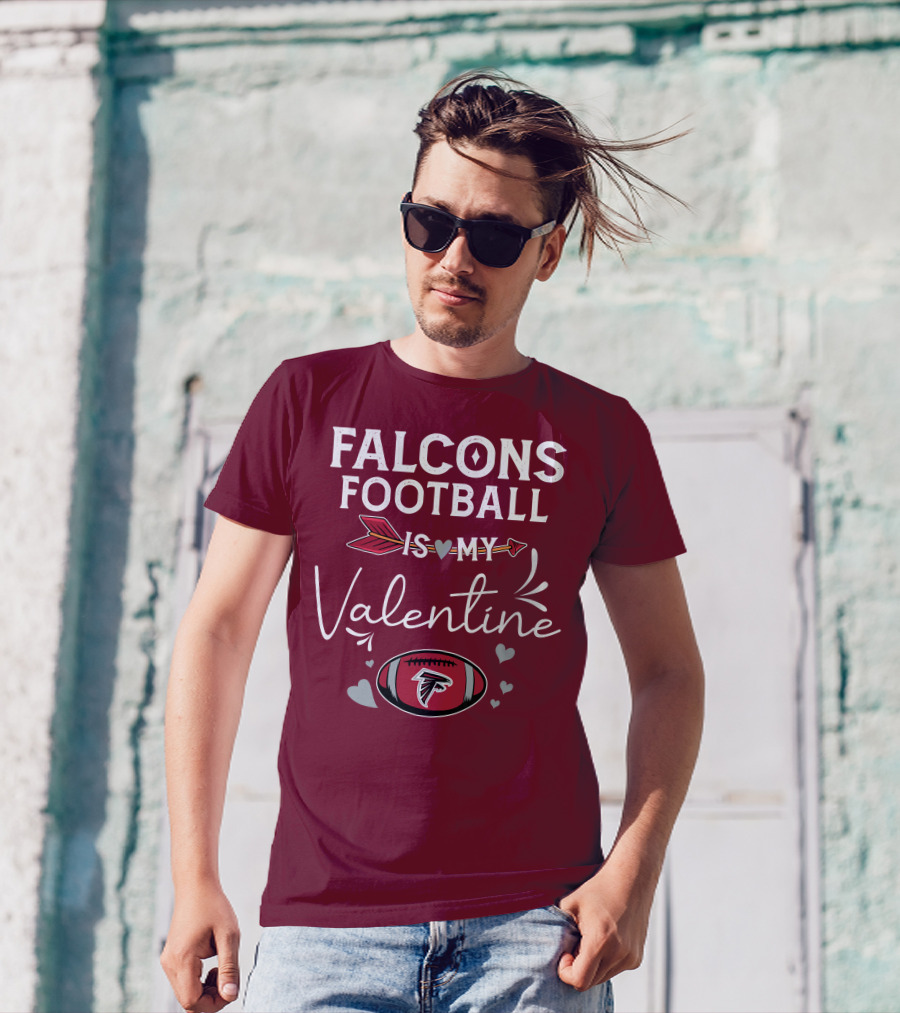 Falcons Football Is My Valentine With Arrow And Hearts Football T-Shirt