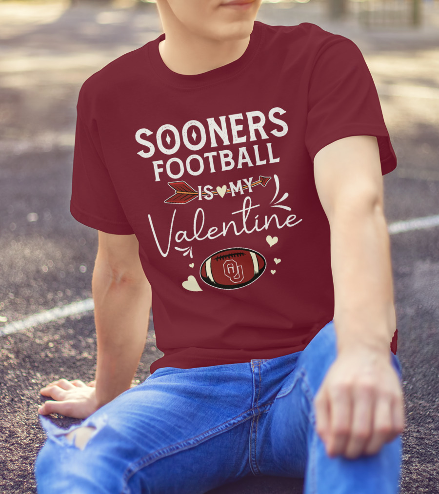 Sooners Football Is My Valentine OU Football Red Arrow And Hearts T-Shirt