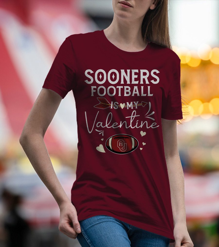 Sooners Football Is My Valentine OU Football Red Arrow And Hearts T-Shirt