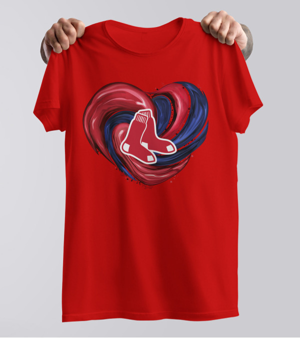 Boston Red Sox Tornado Heart Red And Blue Sox T-Shirt