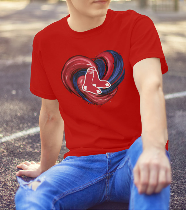 Boston Red Sox Tornado Heart Red And Blue Sox T-Shirt