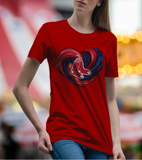 Boston Red Sox Tornado Heart Red And Blue Sox T-Shirt