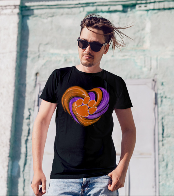 Clemson Tigers Paw Print Tornado Heart T-Shirt