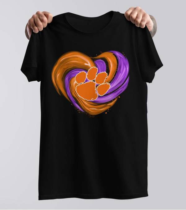 Clemson Tigers Paw Print Tornado Heart T-Shirt