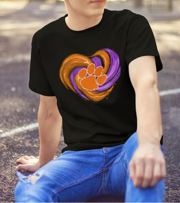 Clemson Tigers Paw Print Tornado Heart T-Shirt