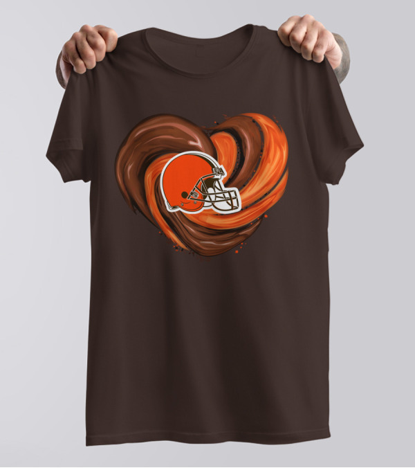 Cleveland Browns Football Helmet Tornado Heart T-Shirt