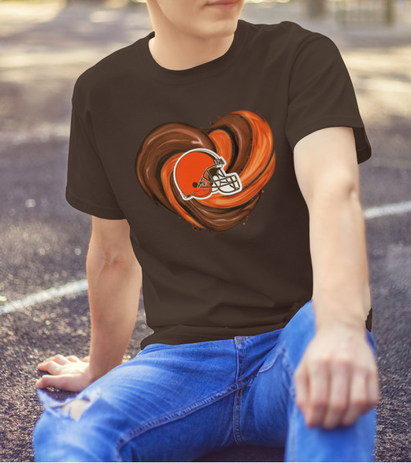 Cleveland Browns Football Helmet Tornado Heart T-Shirt