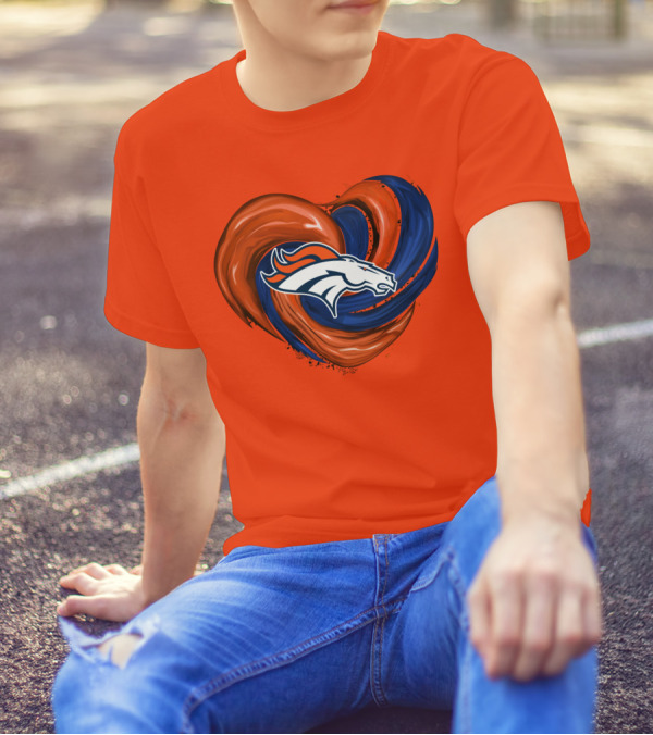 Denver Broncos Heart Logo Swirl T-Shirt